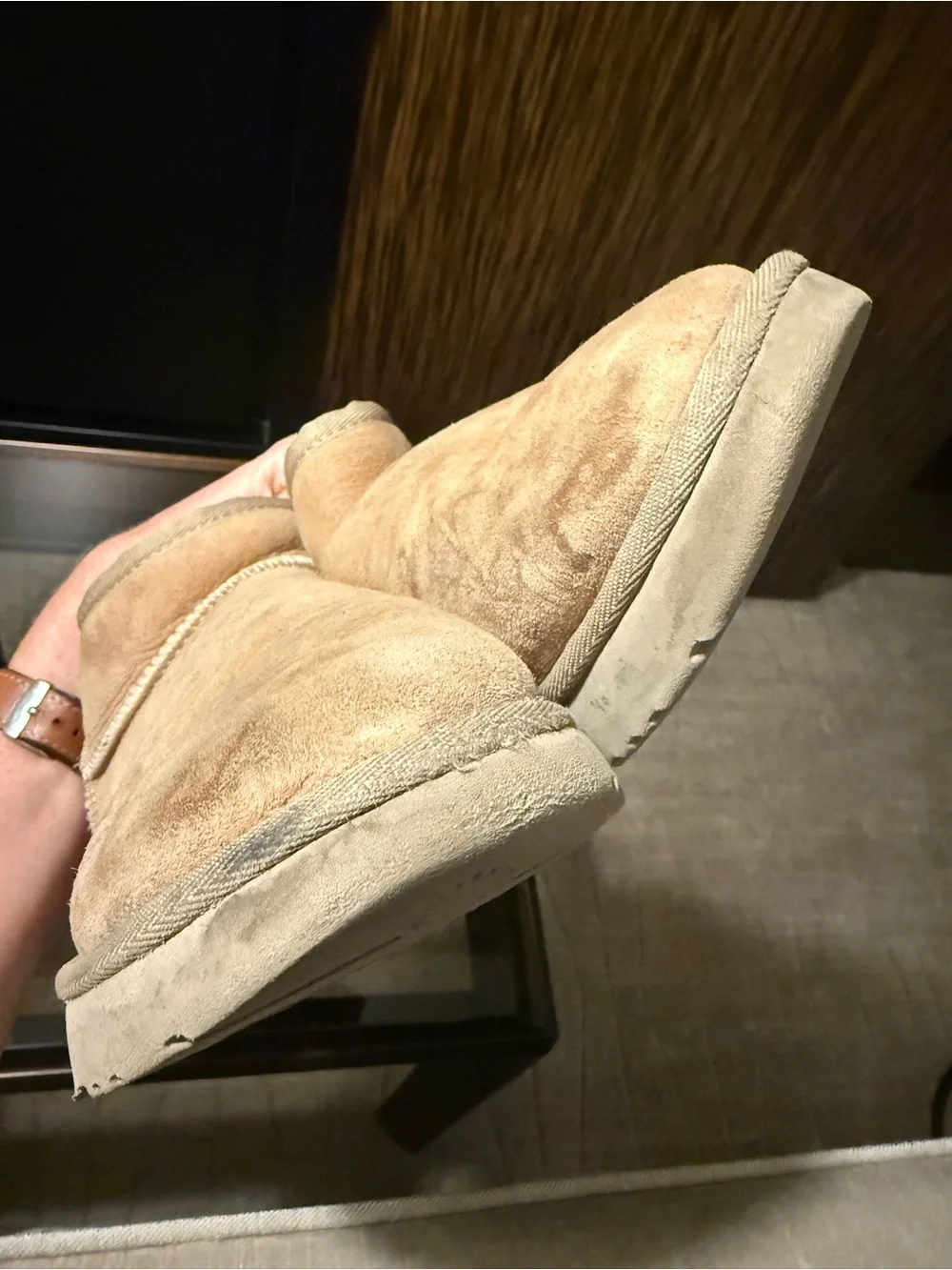 UGG Tan Suede Shearling-Lined Ankle Boots Women’s Size 8 Damaged